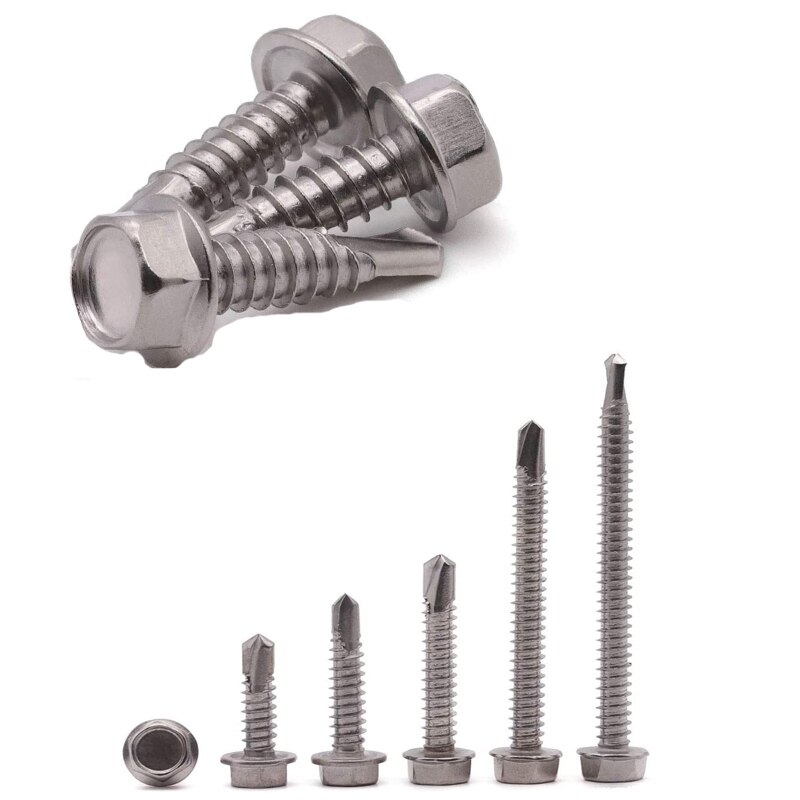 10pcs Self-Drilling Screws 410 Stainless Steel Hex Head Tapping Screw Screws for Attaches Sheet Metal Steel or Steel to Metal