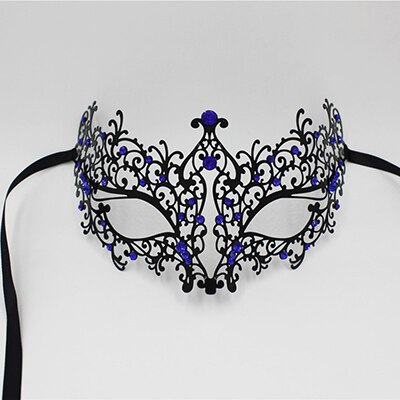 Masque de mascarade noire vénitienne pour femmes, , en métal léger, à strass rouges, bleus ou roses, pour Costume de fête, bal de mariage: 4