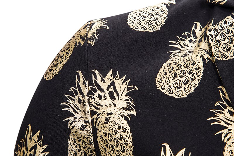 Mens Party Blazer Gouden Ananas Print Blazers Mens Slim Fit 2 Knop Pak Jas Mannelijke Bruiloft Prom Stage Kostuum homme