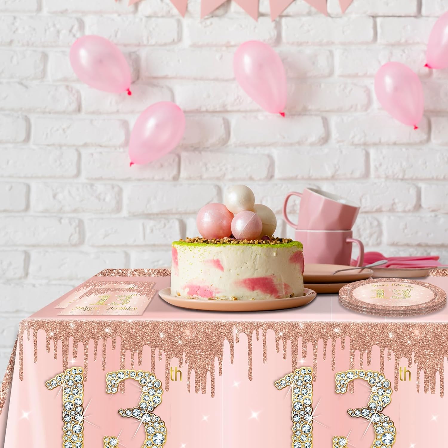 13th Birthday Decorations Rose Gold Theme 13 Year Old Girl Birthday Happy Birthday Plates Napkins Tablecloth Teenager 13th Party