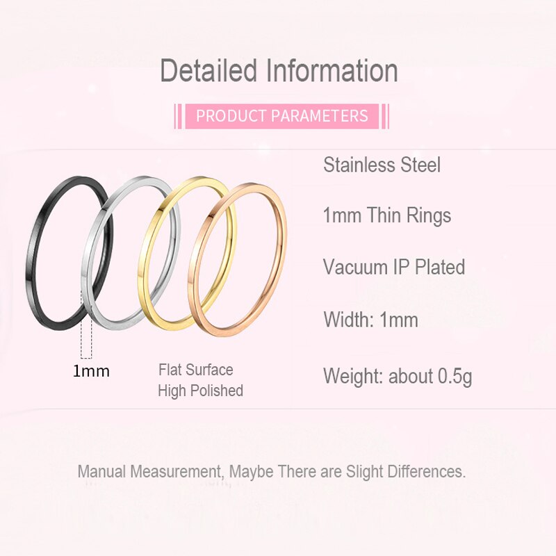 Anillo fino de 1mm de acero inoxidable, anillos planos minimalistas simples, joyería para mujer, Color rosa, oro, negro, plata, de amor, tamaño 3 a 10