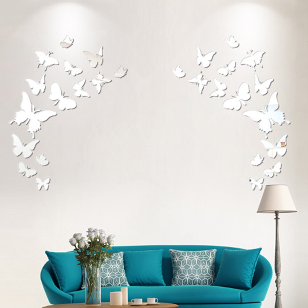 1/2Set 3D Mirror Butterfly Wall Sticker Acrylic Wall Art Home Decal Butterflies Combination Wall Decor Decoration Stickers