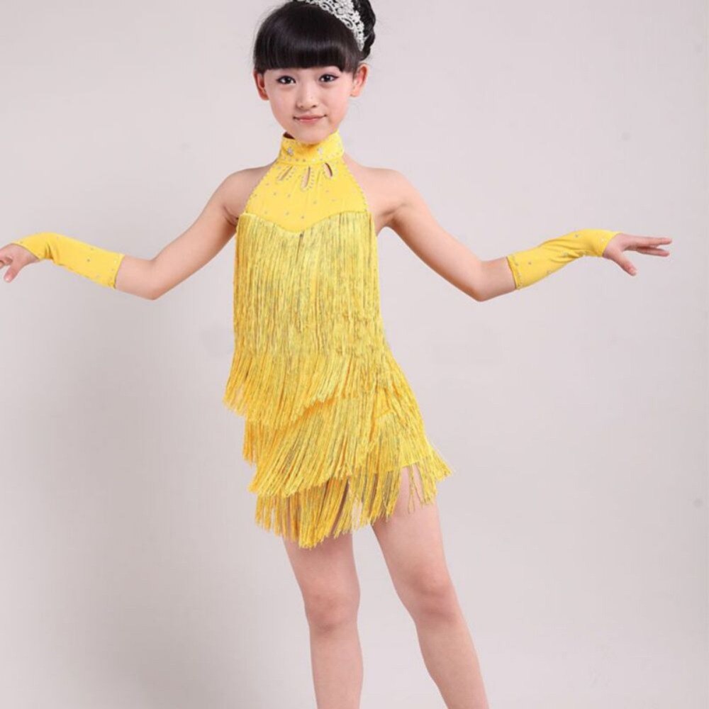 MBMSHEGH Kids Sequin Fringe Dress Sparkling Tassel Sleeveless Dress Little Girls Dance Wear Party Latin Dance Dress 1-10T