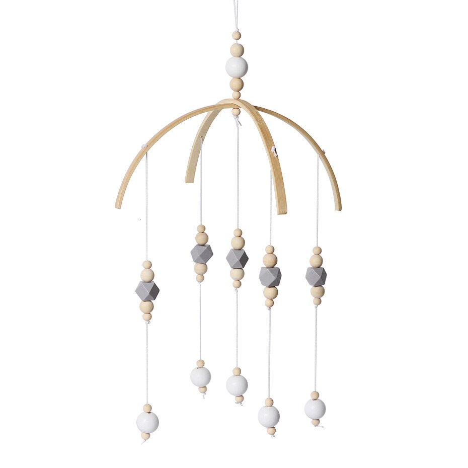 Nuovo Bella in Legno Carillon di Vento Campana Del bambino Giocattoli Mobili Perline di Legno Presepe nordico Decorazione: leggero grigio