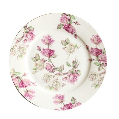 China Bone Dinner Plate Flower Food Dishes and Plates Luxury Gold Inlay Plates Set Bread Steak Dinner Set Porcelain Tableware: Rose / 10.5 inch