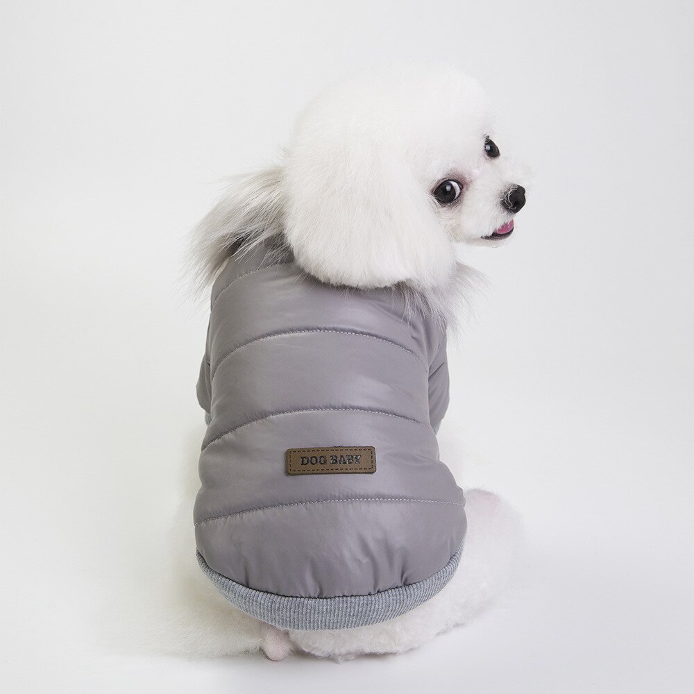 Waterproof Dogs Bread Clothing Pet Fur Collar Parkas Dog Winter Polyester Classic Coat Puppy Red Reversible Wear Pet Custome: Gray / XL