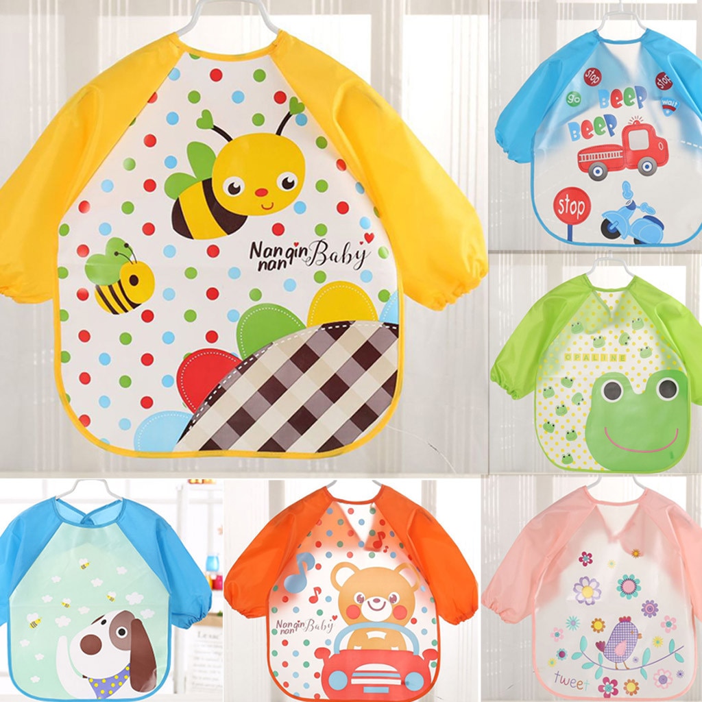 Baby Peuter Jongen Meisje Lange Mouw Brief Waterdicht Voeden Art Schort Bib Kiel Babyvoeding Baberos Bebe Impermeables Slabbers