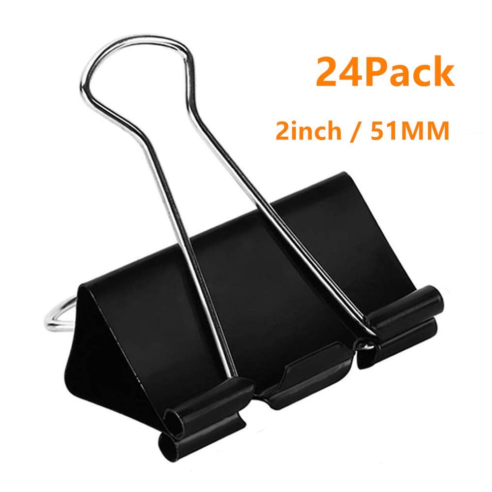 -Extra Large Binder Clips 2-Inch (24 Pack), Big Paper Clamps for Office Supplies, Black