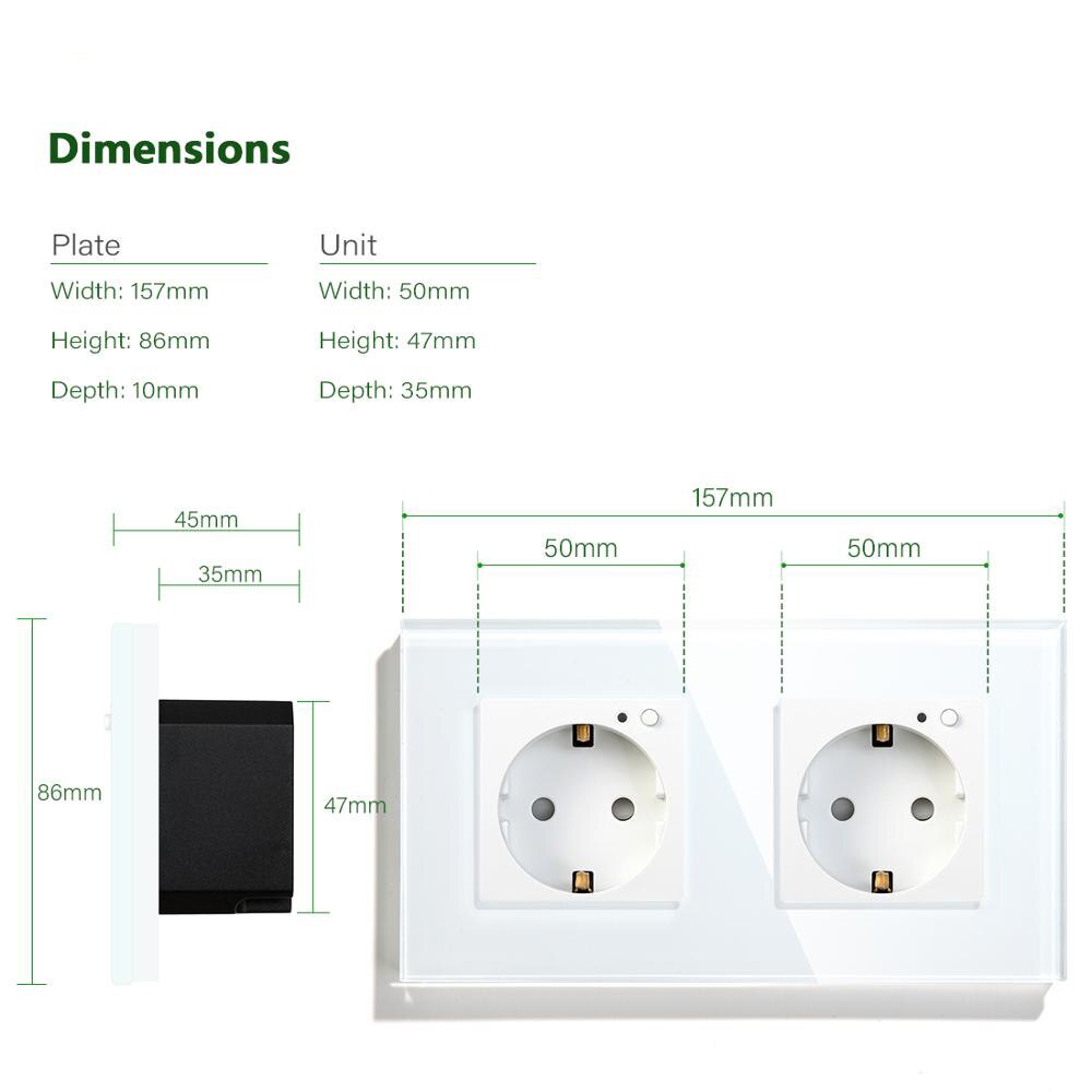 Wifi smart eu vægstik 16a krystalglas el-stik stikkontakt plade panel switch fjernbetjening arbejde med tuya alexa google home