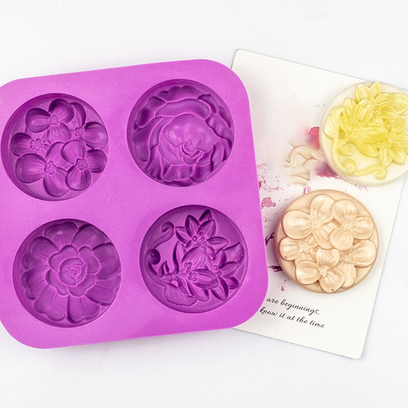 4 Holte Rose Bloem Zeep Siliconen Mal Diy Fondant Taart Vormen Zeep Maken Levert 3d Handgemaakte Decorating Mould Gereedschap