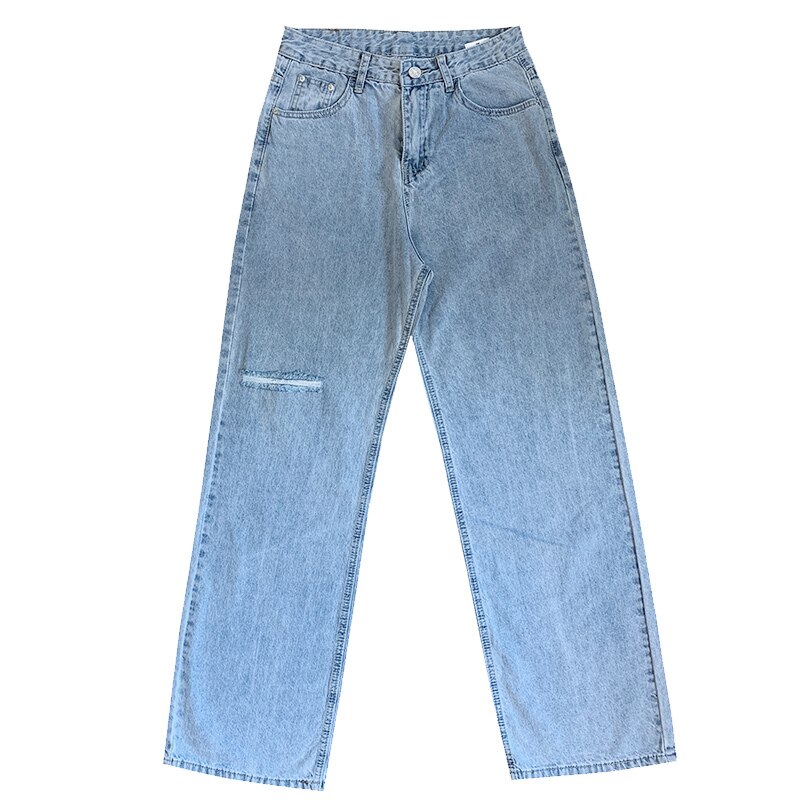 Grande taille 4XL femme jean déchiré taille haute été trou jambe large Denim pantalon femmes pantalon décontracté bleu jean