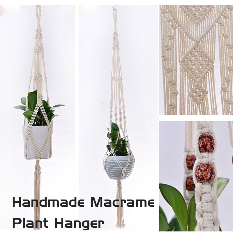 Opknoping Mand Geknoopt Macrame Plant Hanger Cottonflower Mand Lifting Touw Opknoping Mand Bloempot Houder Balkon Tuin Decoratie