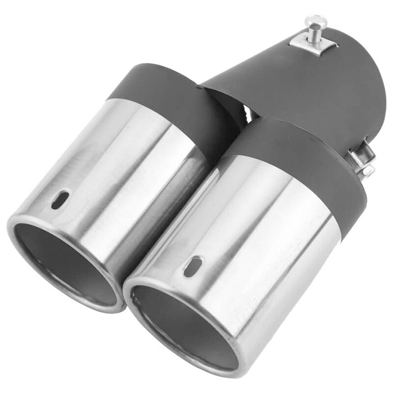 Universal Dual-Tube Car Tail Pipe, Two Black and White Car Tailpipes, Stainless Steel Exhaust Pipe: Default Title