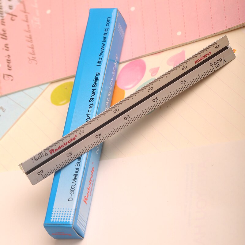 2PCS REDCIRCLE Aluminum Alloy Architect's Scale Ruler 10cm 1:100-600 Triangular Metal Scale