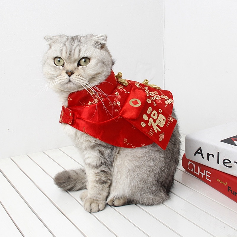 Huisdier Kat Jaar Mantel Kleding Party Kostuum Chinese Tang-dynastie Jurk Festival Mantel met Rode Envelop voor Kitten Voor puppy