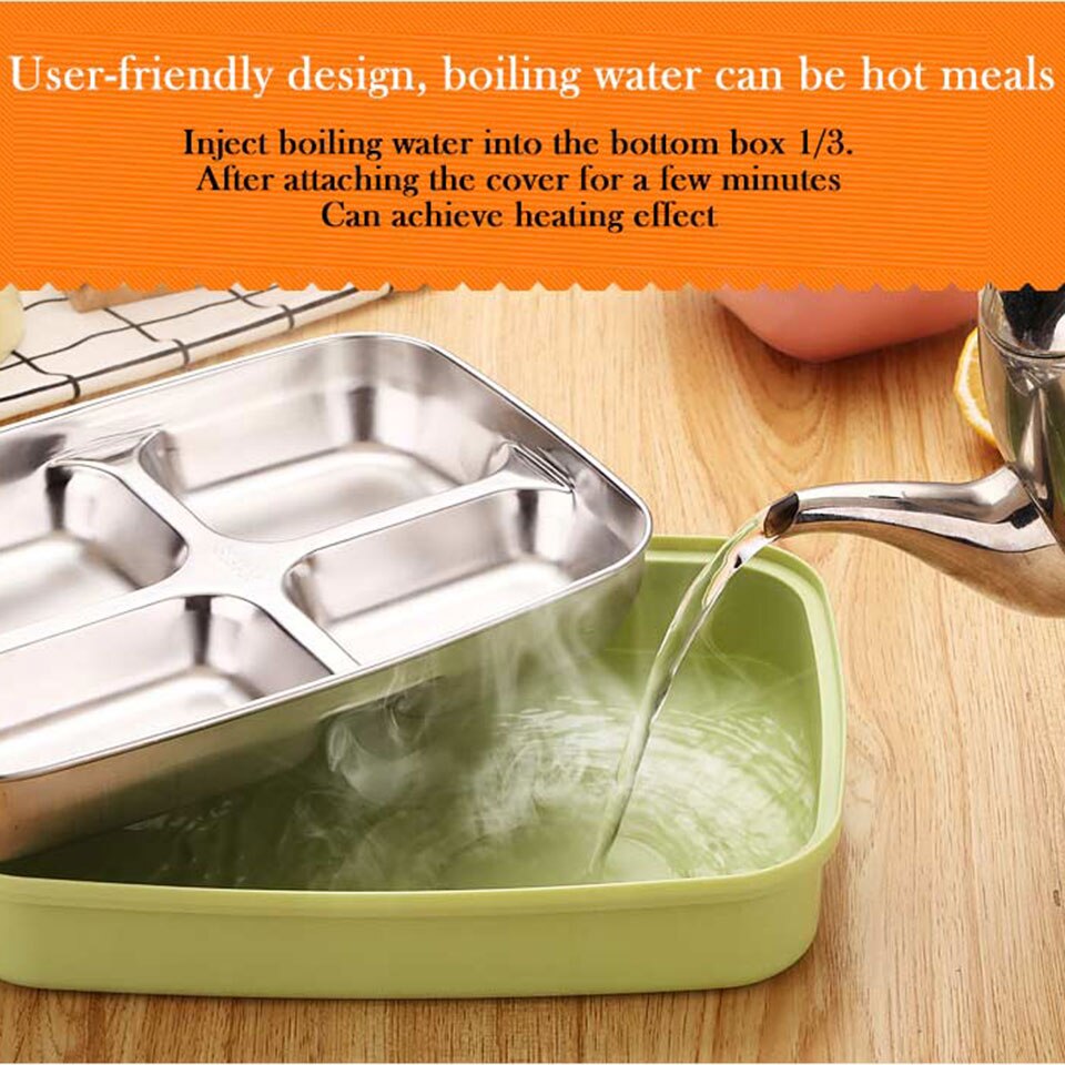 Stainless Steel Lunch Box Boiling Water Heated Food Container School Canteen Office Bento Box Kids Meal Prep Microwavable + Bag
