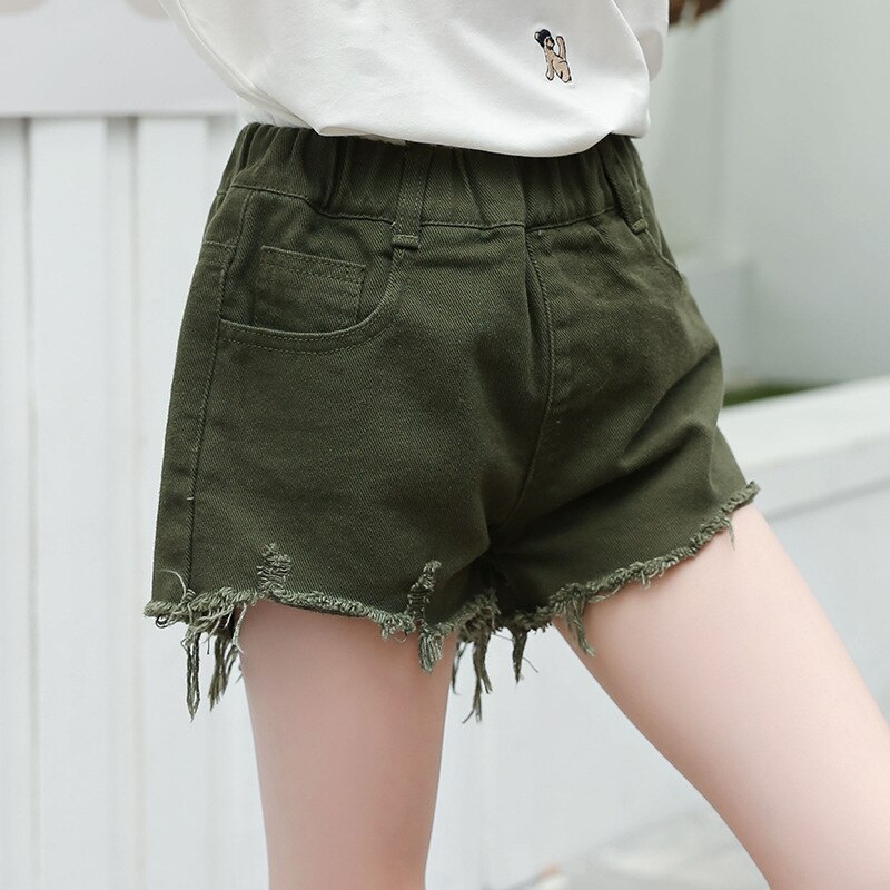 3 couleurs étudiants en vrac Shorts coton vêtements filles pantalons courts sport loisirs enfants enfants Shorts avec bavures: green / 160-Height 150-155cm