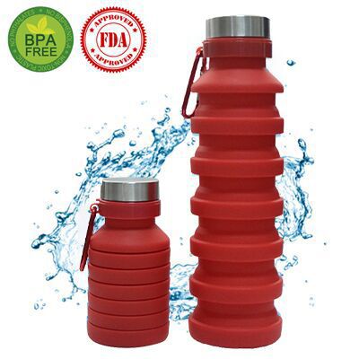 Siliconen Water Fles Squeeze Verstelbare Bpa Gratis Opvouwbare Lekvrije Bike Sport Flessen Met Haak Drinken Reizen Waterkoker 550ml: red