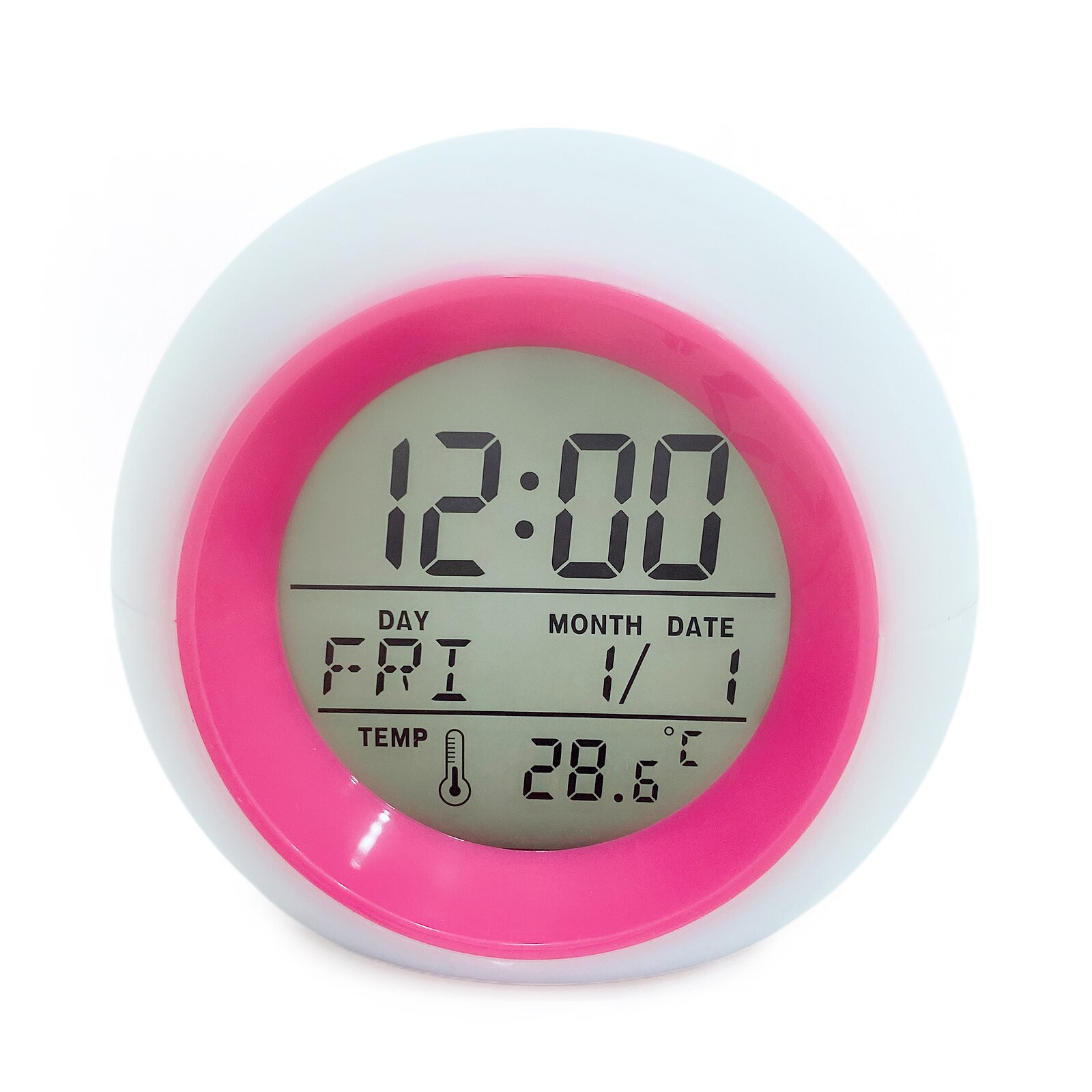 Round Colorful Alarm Clock Digital Clocks Multi-color Temperature Display With Night Light Screen Backlight Manual: Rose red