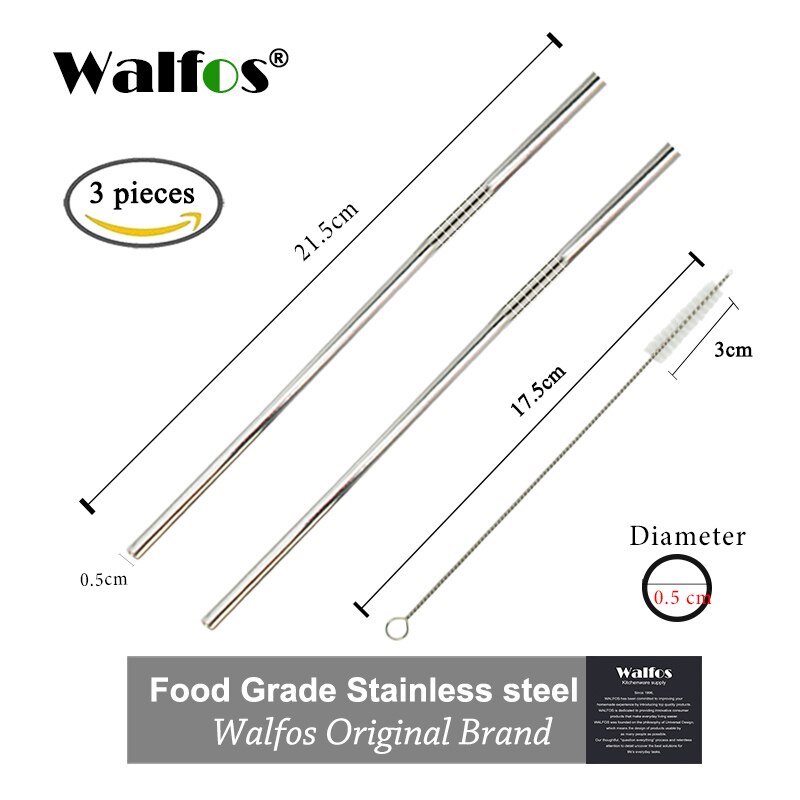 WALFOS Set Of 2 Reusable Drinking Straw Flexible Food Grade Stainless Steel Silicone Reusable Drink Straw For Mugs 20/30oz: steel I 21.5cm