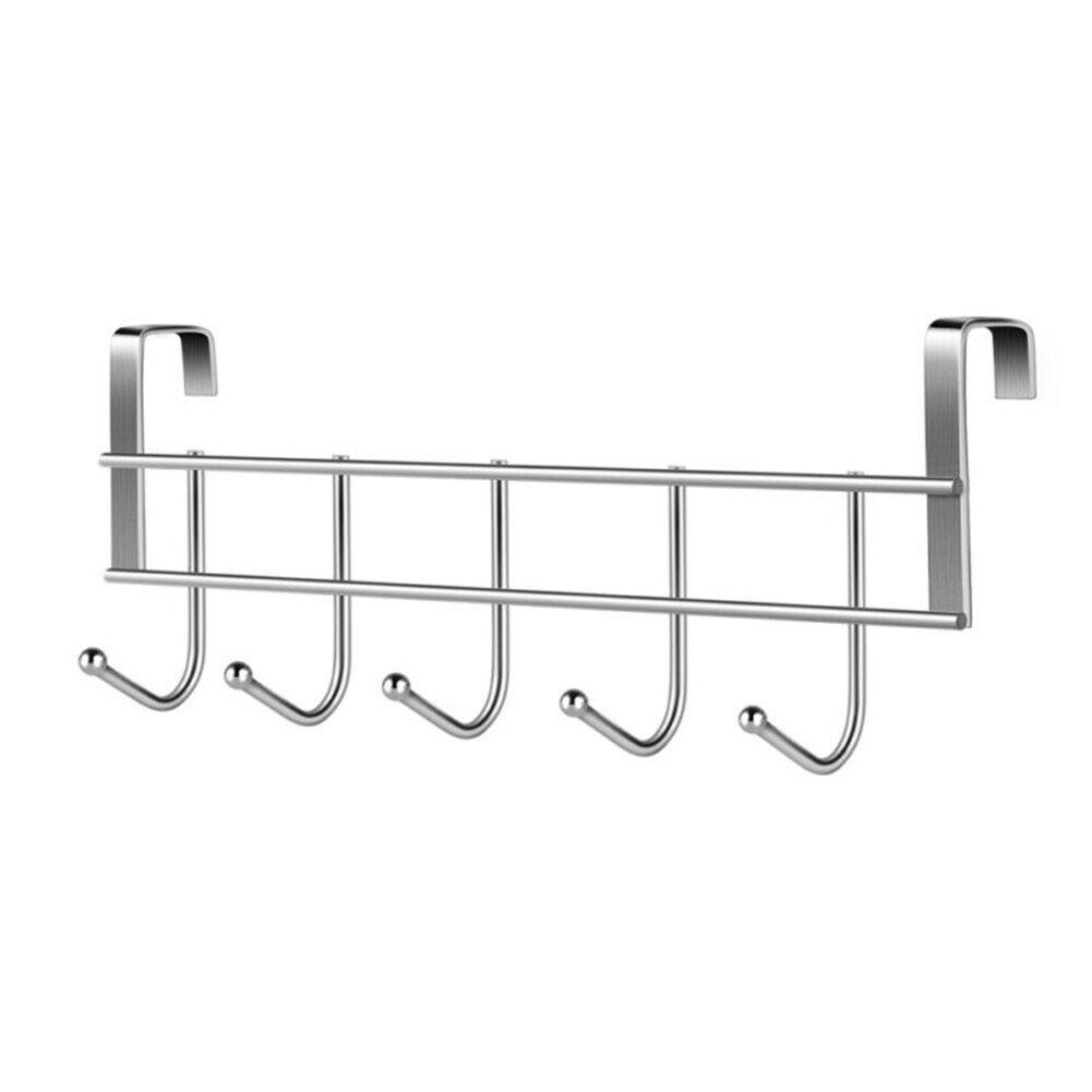 5 Hooks Stainless Steel Over The Door Hooks Hanger Home Bathroom Kitchen Hanger Clothes Towel Storage Holder