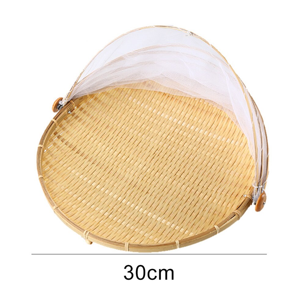 Bambu picknick mat servering korg anti flugor insekt nät täcka bröd frukt bricka