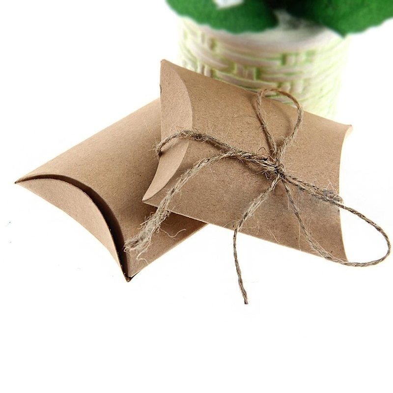 50pcs Cute Kraft Paper Pillow Favor Candy Boxes Supply Wedding Party Favor Bag