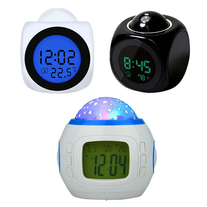 LCD Projection Voice Talking Alarm Clock Backlight Electronic Digital Projector Watch Desk Thermometer Snooze Function Clock