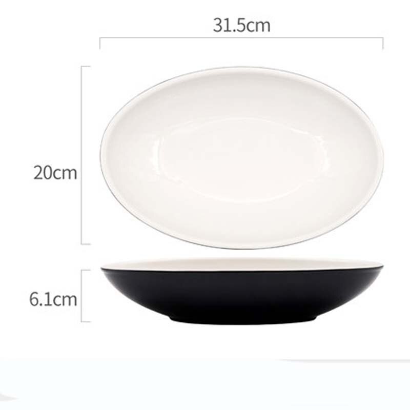 FANCITY Oval Long Fish Plate Household Steamed Fish Plate Nordic Commercial Restaurant Ceramic Japanese Large Dish Deep: 8