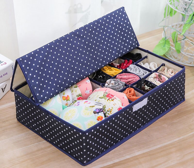 17 Cells Storage Boxes Drawer Divider With Lid for Bra Socks Underwear Storing Closet Organizers Home Storage Box 44.5*29*12.5CM