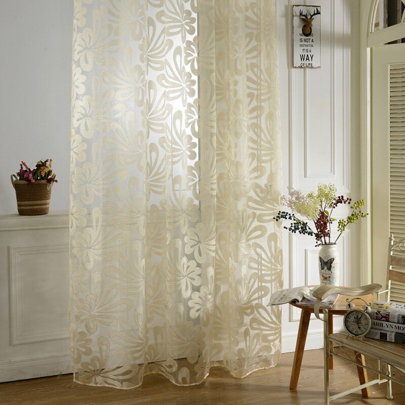 Cortinas transparentes de tul para ventana, visillo de Jacquard, geométrico, para dormitorio, sala de estar, 1 unidad