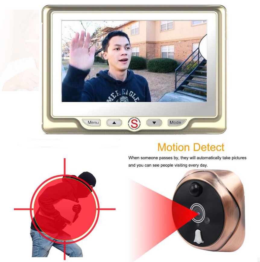 4.3 "Lcd-kleurenscherm Kijkgaatje Camera Deurbel Deur Kijker multifunctionele Bewegingsdetectie Deur Camera Monitor voor Smart thuis