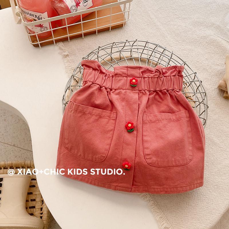 Gonna di Jeans svegli casuali delle ragazze della primavera estate 2022 con i fiori: Colore rosa / 90cm