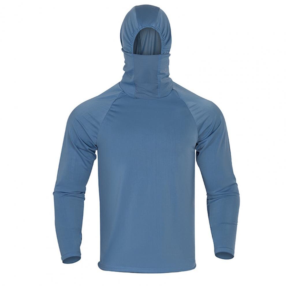 Camisa de pesca con capucha para hombre, camiseta de ciclismo fina de Color sólido, elástica, ligera, con agujero para el pulgar, para exteriores, senderismo, escalada y ciclismo: XL / Light Blue