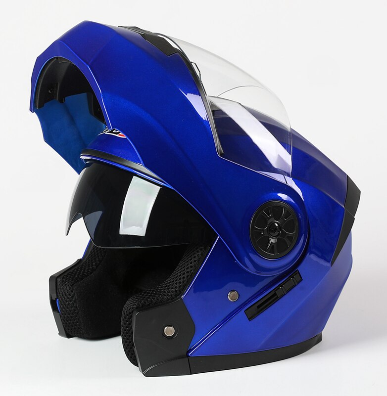 Flip up dobbel linse motorsykkelhjelm modulær motocross helhjelmer casco moto capacete casque: Blå / Xl