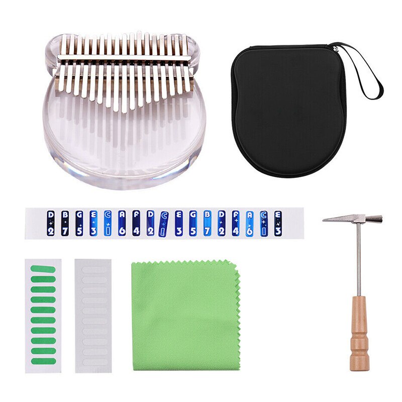 Kalimba 17-Key Thumb Piano Transparante Acryl Kit W/Zak Stickers Hamer BHD2