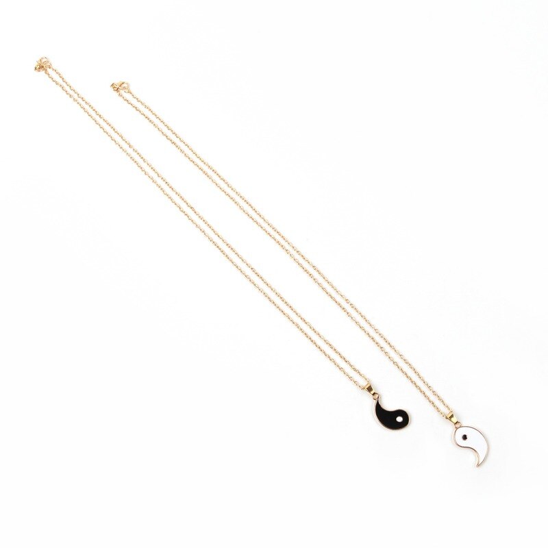 Matching 2 Pieces Stainless Steel Yin Yang Pendant Puzzle Piece Necklace Birthday Jewlery for Couple or Best Friends