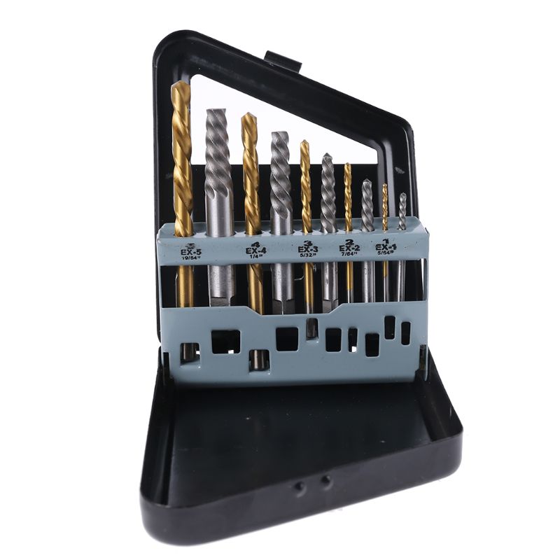 10pcs Screw Extractor Cobalt Left Hand Drill Bit set Broken Bolt Damaged Set