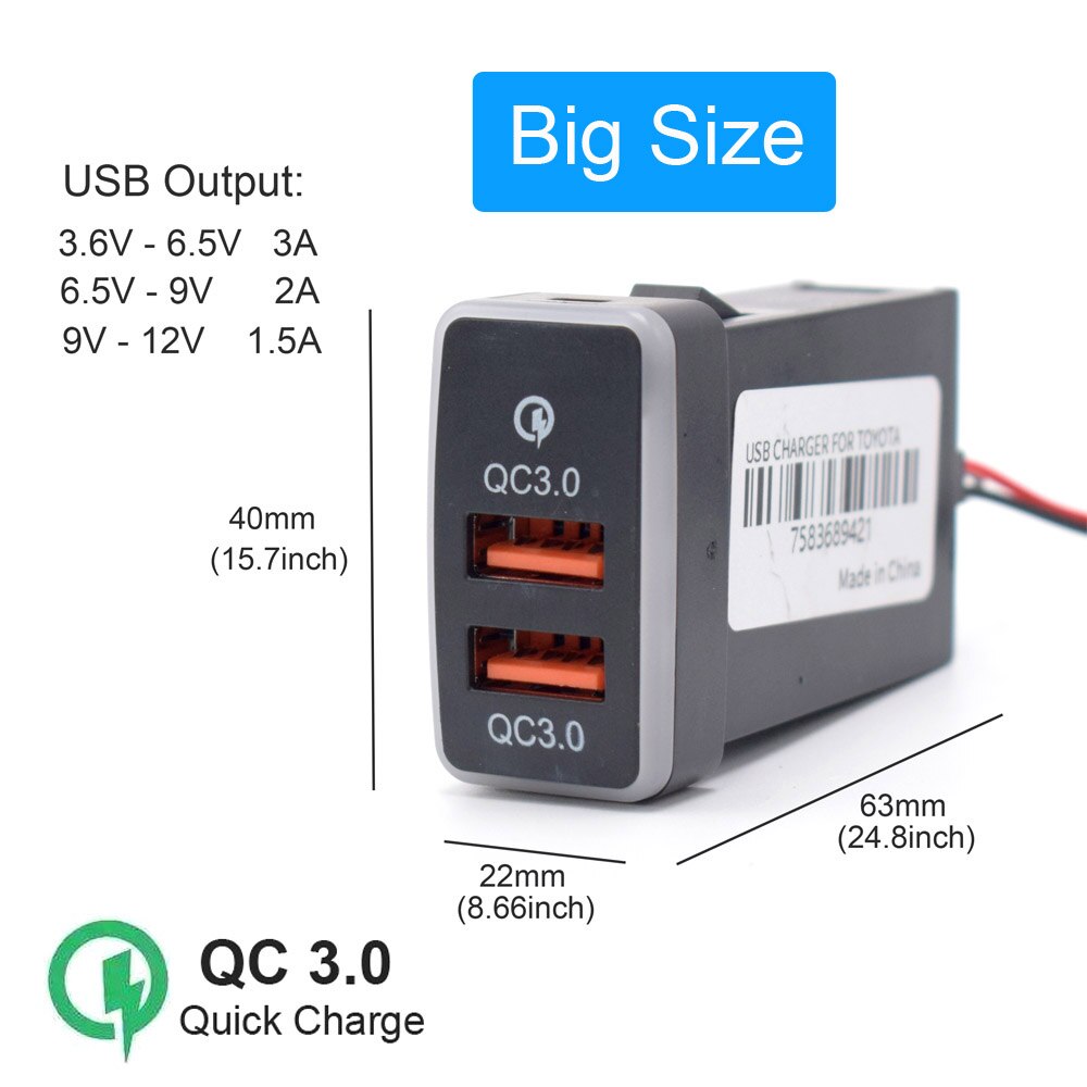 Xcgaoon QC3.0 Snel Opladen 2 Usb Autolader Dubbele Usb Telefoon Pda Dvr Adapter Plug & Play Kabel Voor Toyota: Big size