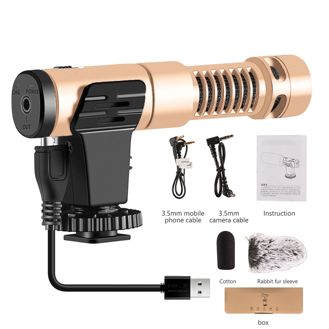 3.5mm Stereo Camera Microphone VLOG Photography Interview Digital Video Recording Microphone For phone Camera VLOG: Gold Aluminum alloy