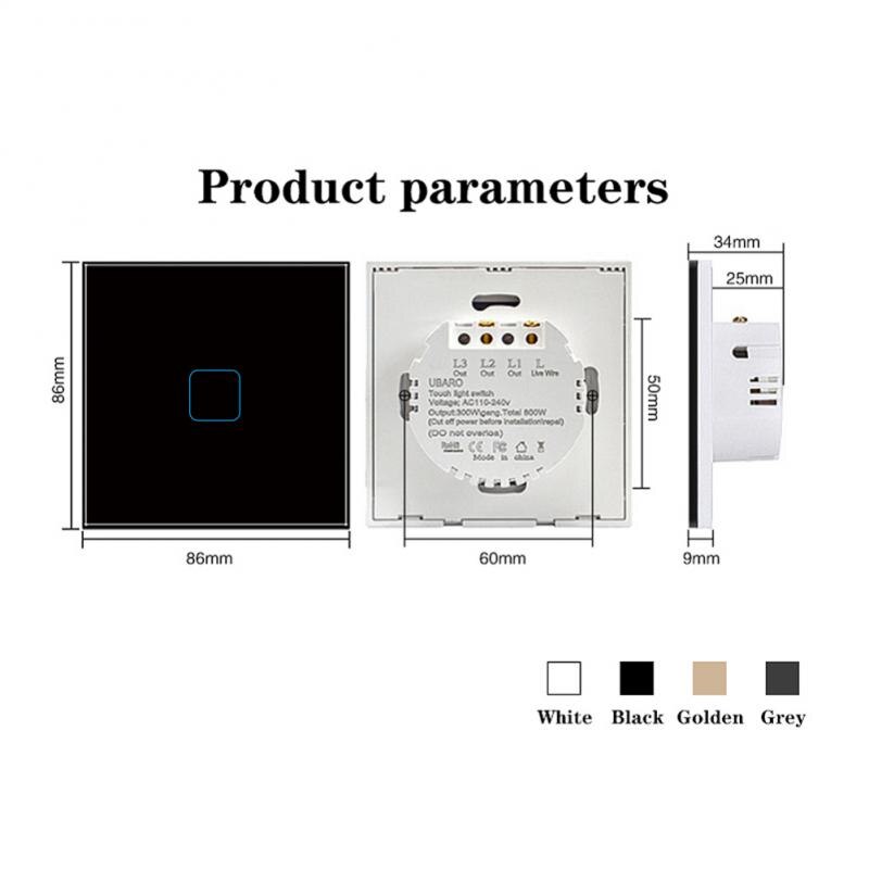 AUBESS 1 2 3 Gang EU Touch Switch LED Backlight Panel Tempered Crystal Glass Wall Light Sensory AC100-240V Switches Interruptor