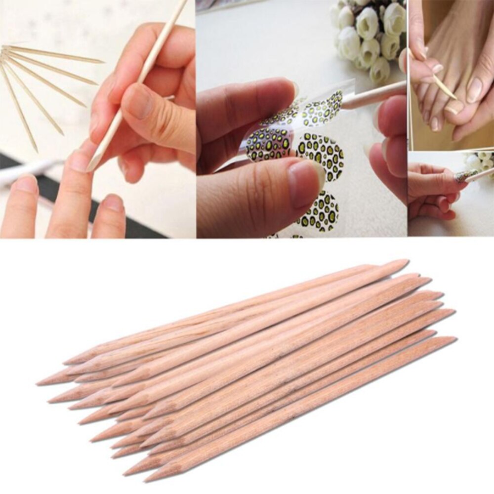 Bastón de madera Nail Art para mujer, cutícula y piel muerta, Palito para manicura, limas, equipo de punteo de uñas, 100 Uds.