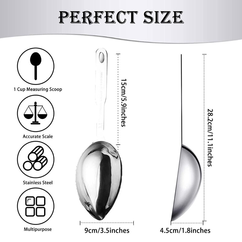 Stainless Steel Oval 1 Cup Measuring Scoop Ice Cream Tea Food Measuring Scoop Multifunctional Measuring Scoop