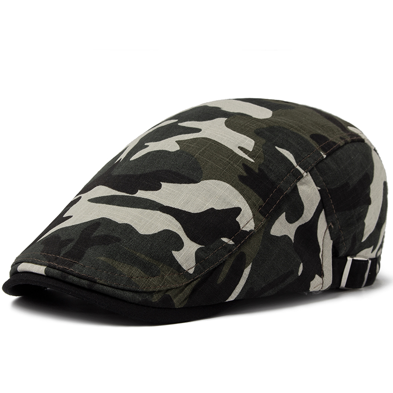 CNTANG Men Camouflage Beret Summer Cotton Linen Sun Cap Thin Breathable Visor Flat Hats Casual Forward Berets Hat Adjustable: WHITE
