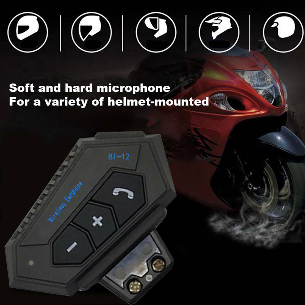 BT-12 Anti-interference Bluetooth Motorcycle Helmet Headset, Wireless Headphone Speaker,Hands-Free Intercom Motorbike Headphone