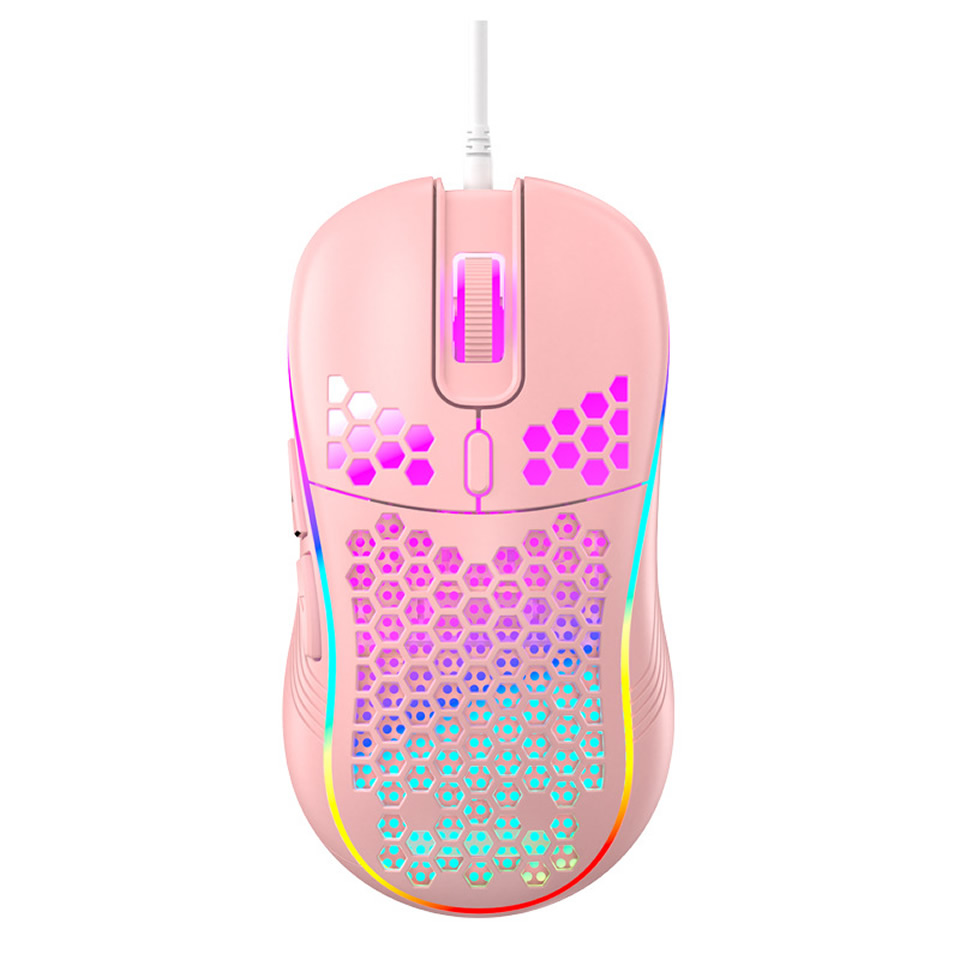 Lichtgewicht Rgb Gaming Muis 7200Dpi Honingraat Shell Muis Ergonomische Muizen Met Ultra Weave Kabel Voor Computer Gamer Pc Desktop: Pink
