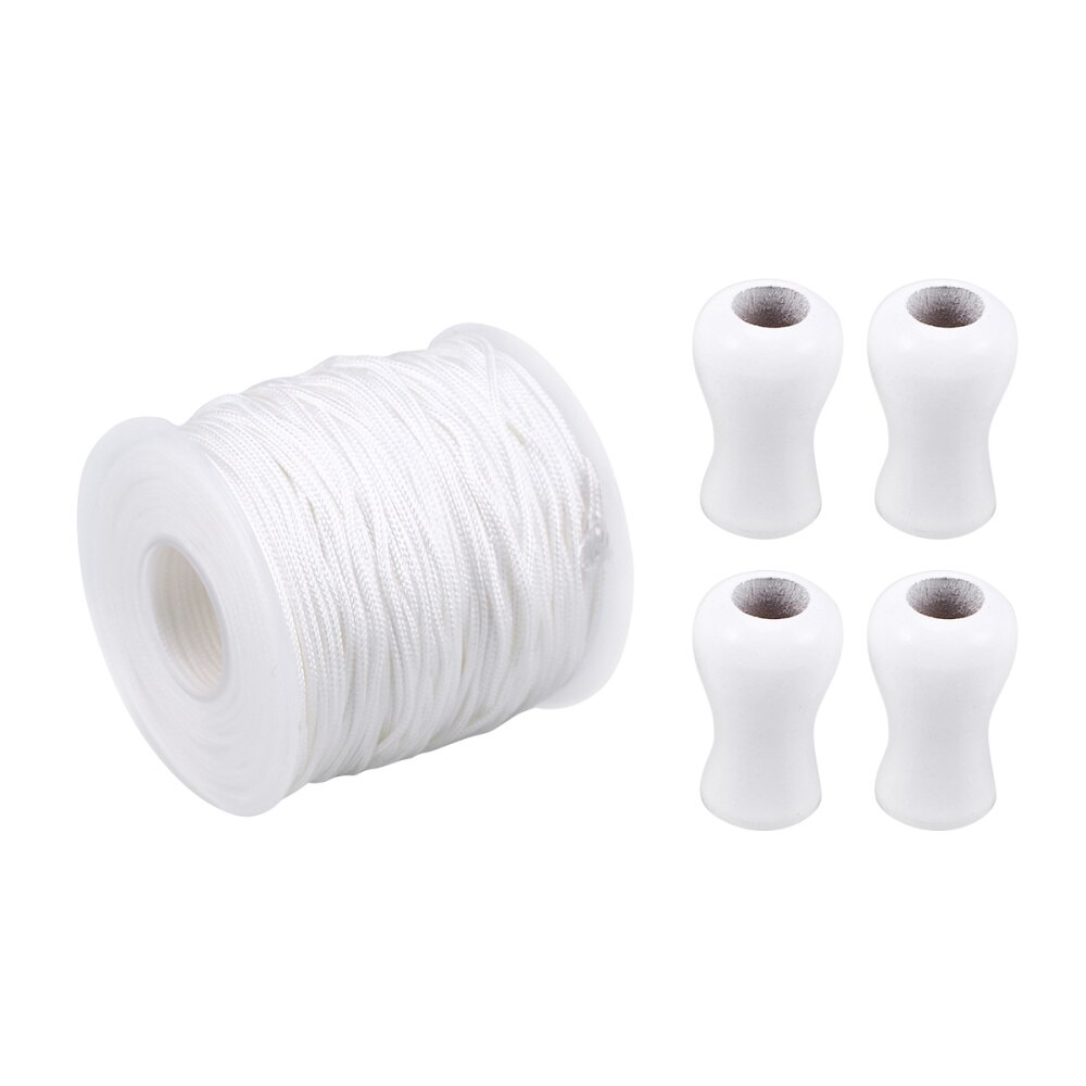 50M White Braided Lift Shade Cord Polyester Rope with 4 White Wood Pendant for Aluminum Blind Shade: Default Title