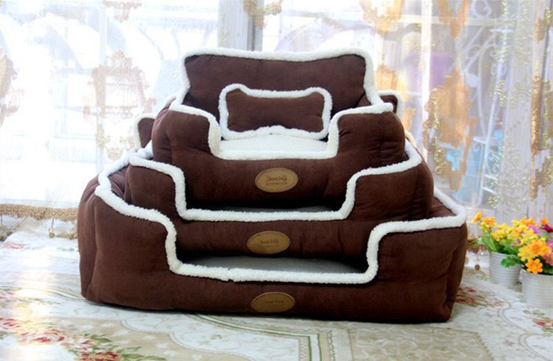 Niche de luxe amovible et lavable pour chien, niche douce et chaude pour chat, lit pour chiot, confortable, grand canapé pour animaux de compagnie, tapis et coussin: Café / 75 x 60cm