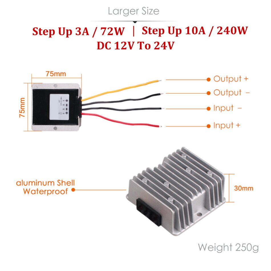 Auto DC 12V to DC 24V Step Up Converter Regulator Power Inverter Adapter 9V-20V Input for Car Vehicle Boat Truck Van Rerverse