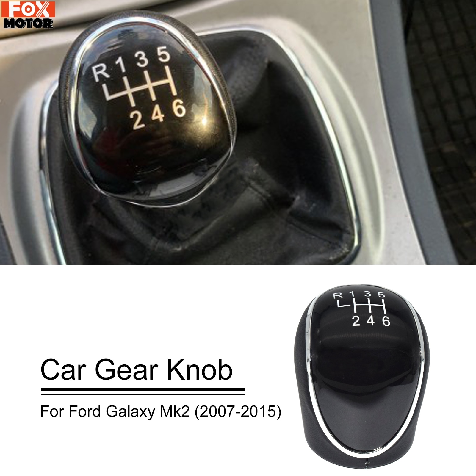 6 Speed Gear Shift Knob For Ford Mondeo Mk4 S-Max C-Max Focus Mk2 Kuga Leather Shifter Lever Arm Headball Car Accessories